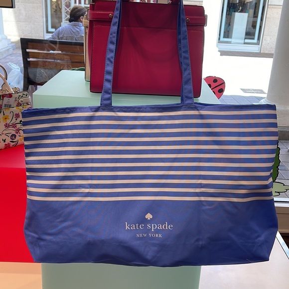 Kate Spade Purple-Blue Canvas Tote XL Reusable Shopping Beach Bag - Picture 3 of 16